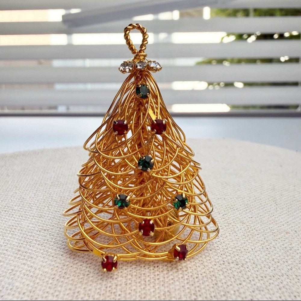 Vintage Eisenberg 1960s Rare Gold Birds Nest Rhinestones Christmas Tree Brooch